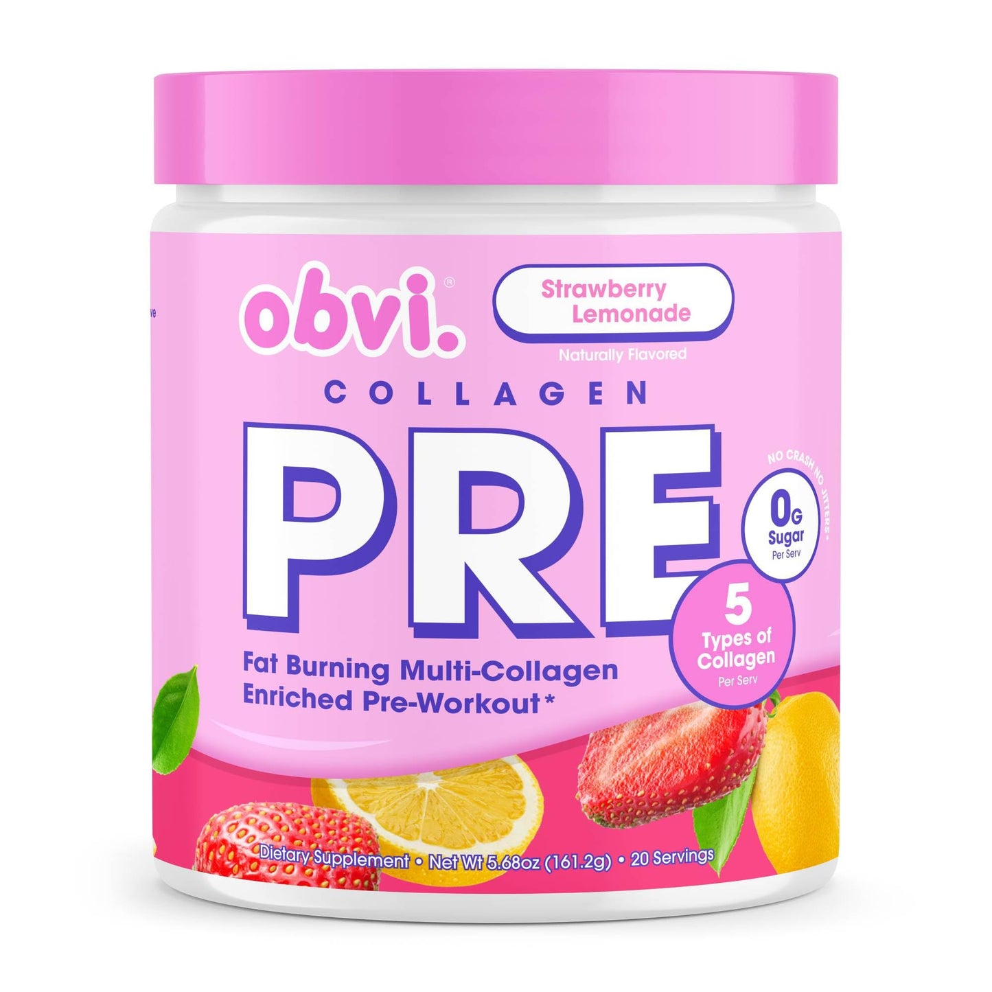 Obvi Pre Workout + Collagen Strawberry Lemonade Powder, 5.71 Ounce