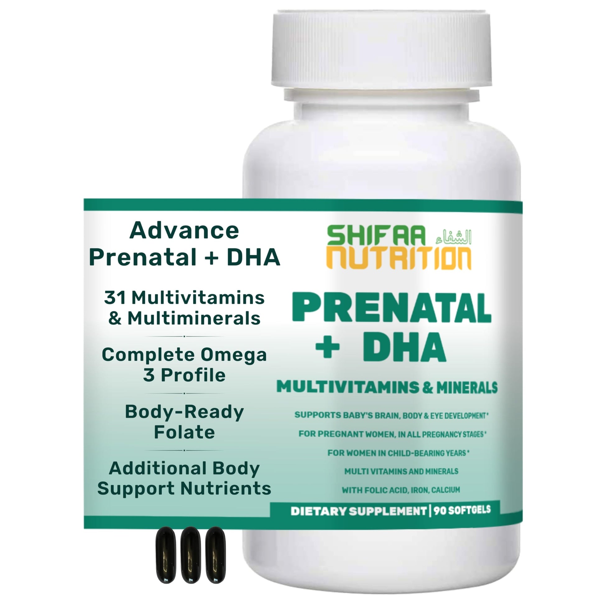 SHIFAA NUTRITION Prenatal Vitamins with DHA and Folic Acid 90 Softgels