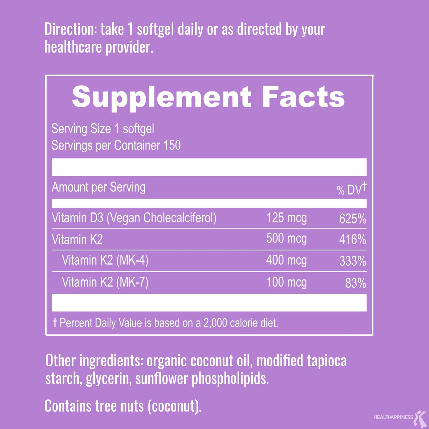 UpNourish Vitamin D3 and K2 Softgels, 150 Softgels