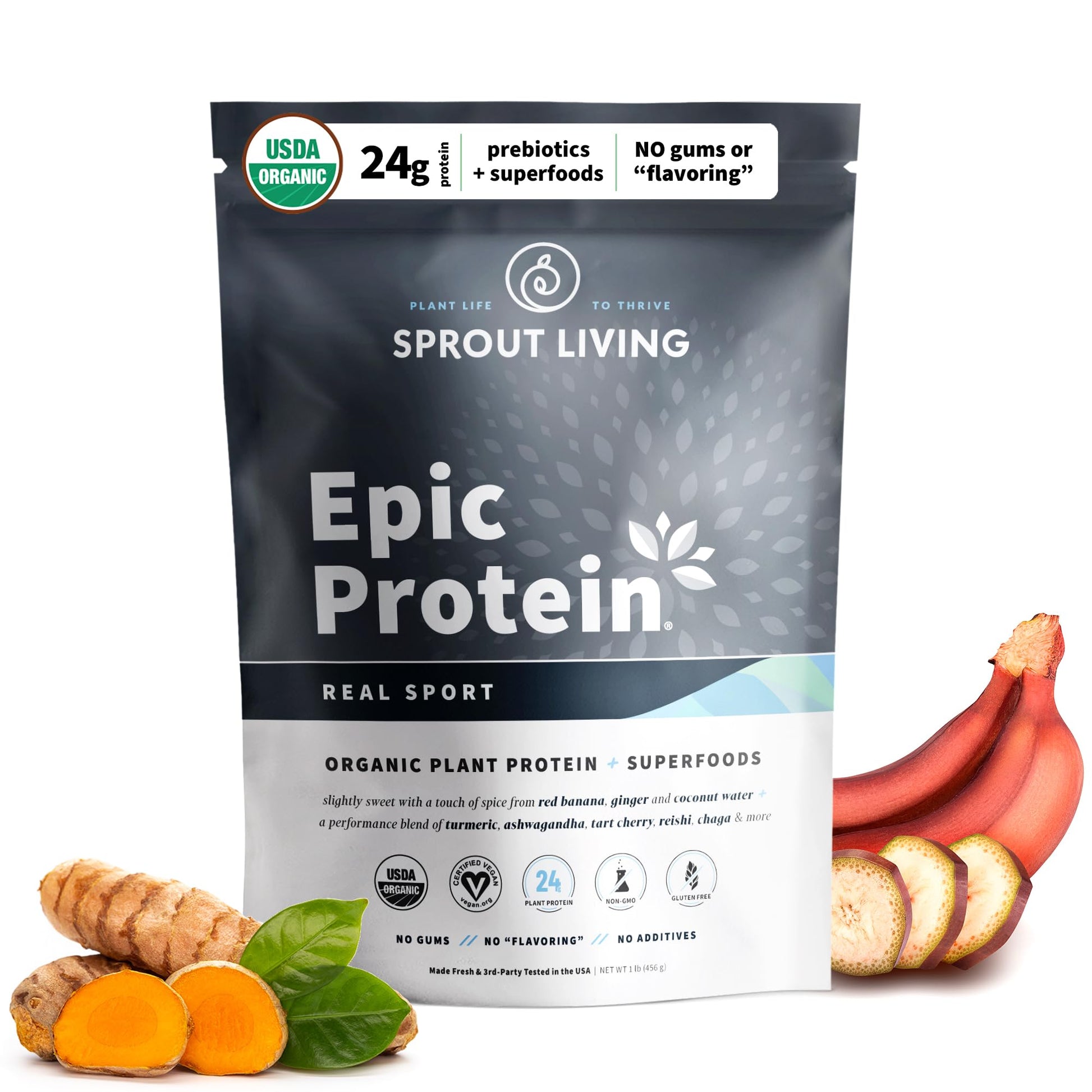 Sprout Living Epic Protein Plant-Based Protein & Superfoods Powder Real Sport, 16 Servings