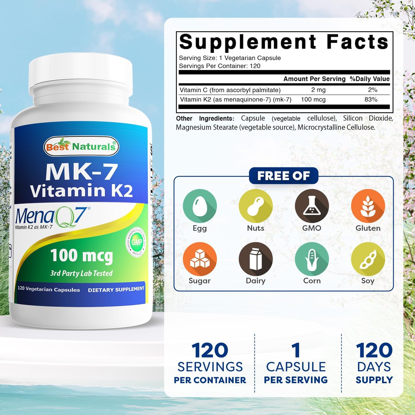Best Naturals MK-7 Vitamin K2 100 mcg 360 Capsules