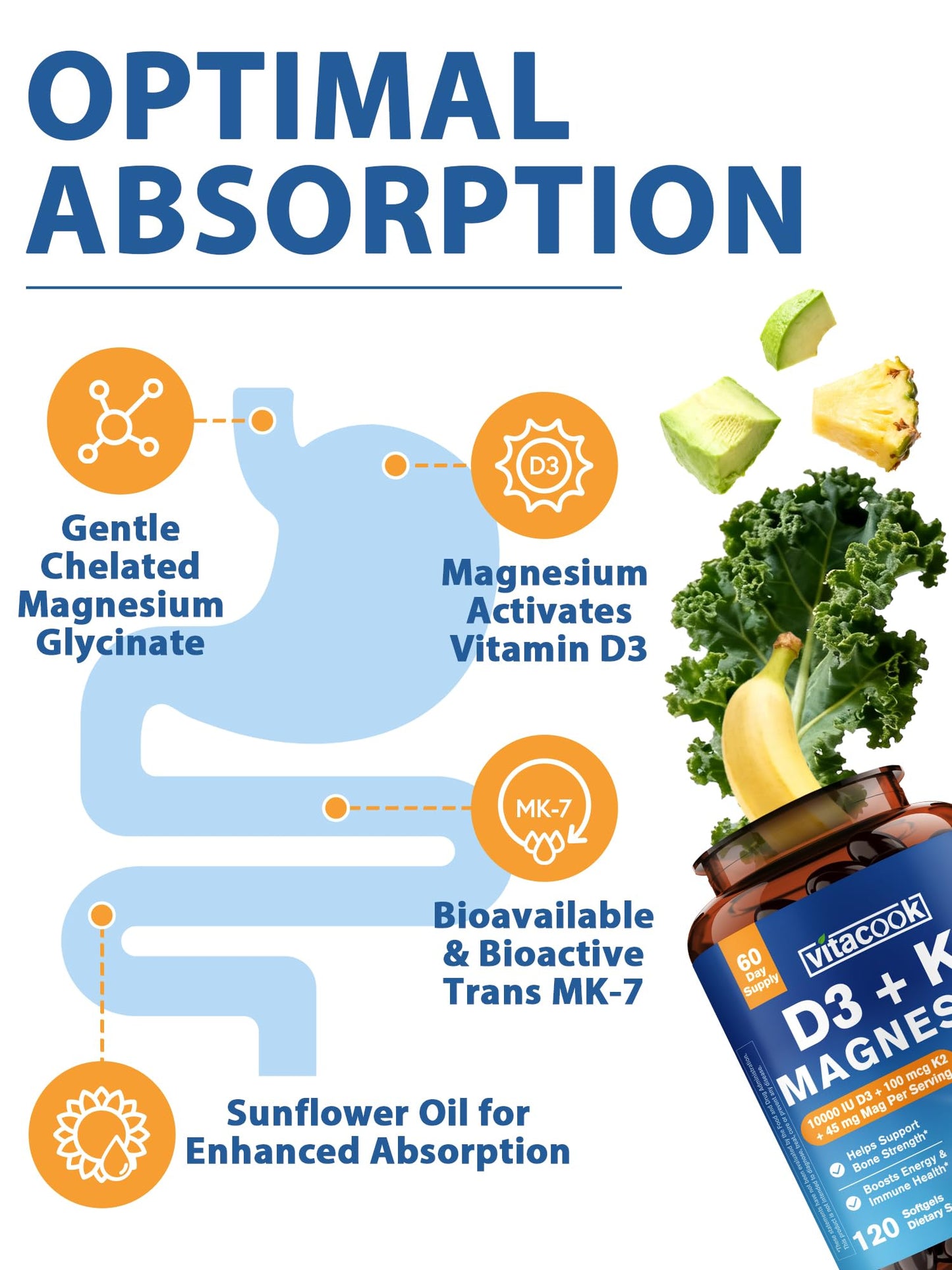 Vitacook Vitamin D3 K2 Magnesium Supplement Softgel 120 Softgels