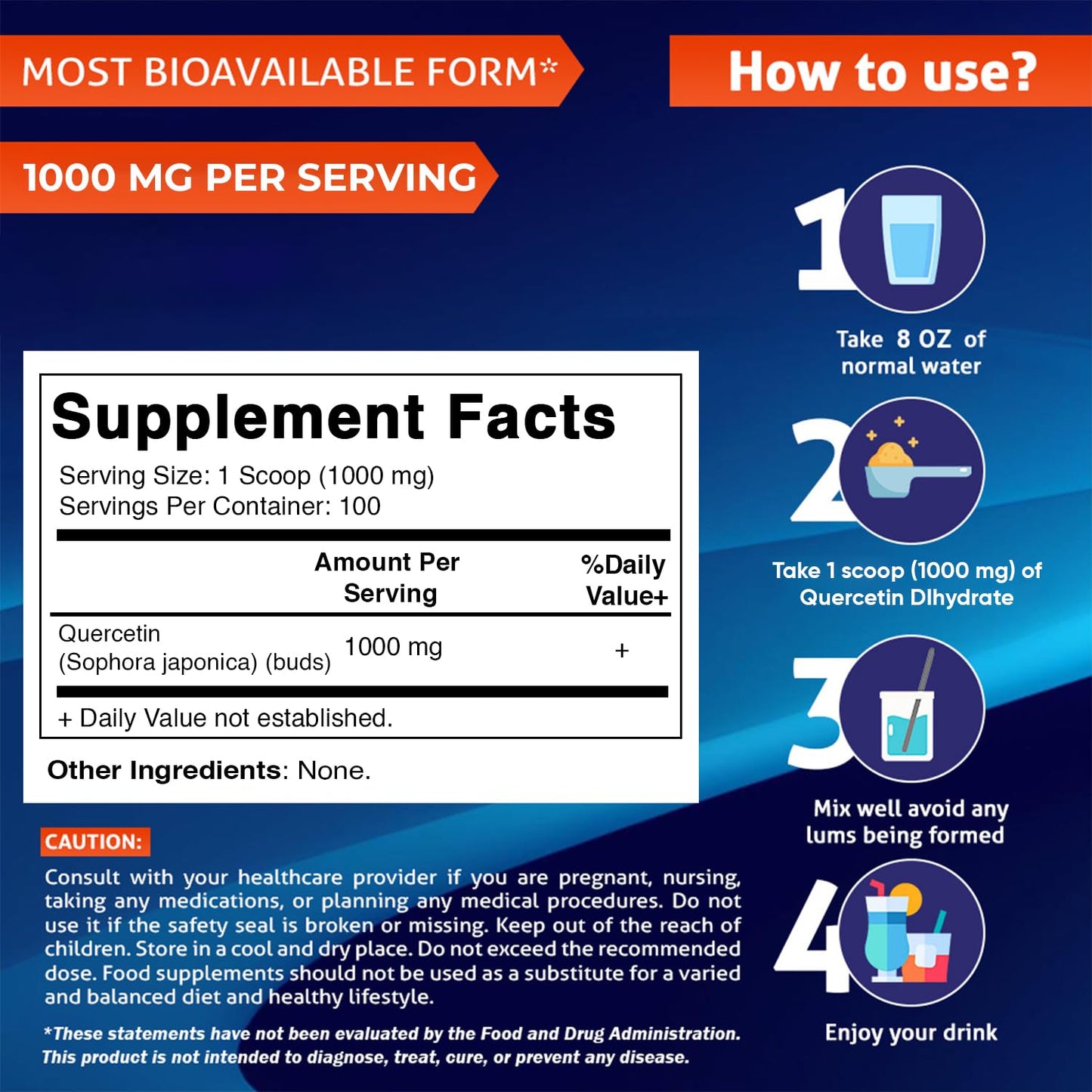 Vitamatic Quercetin Dihydrate Powder 1000 mg, 3.5 Ounce