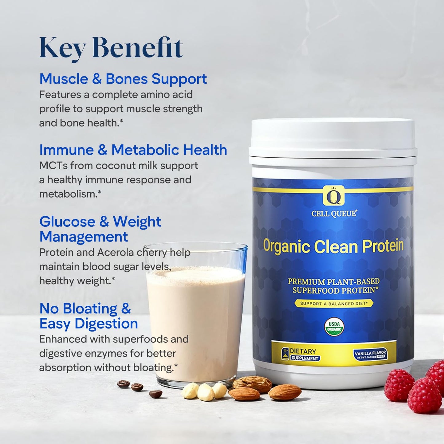 Cellqueue Organic Vegan Protein Powder, 5-Pack