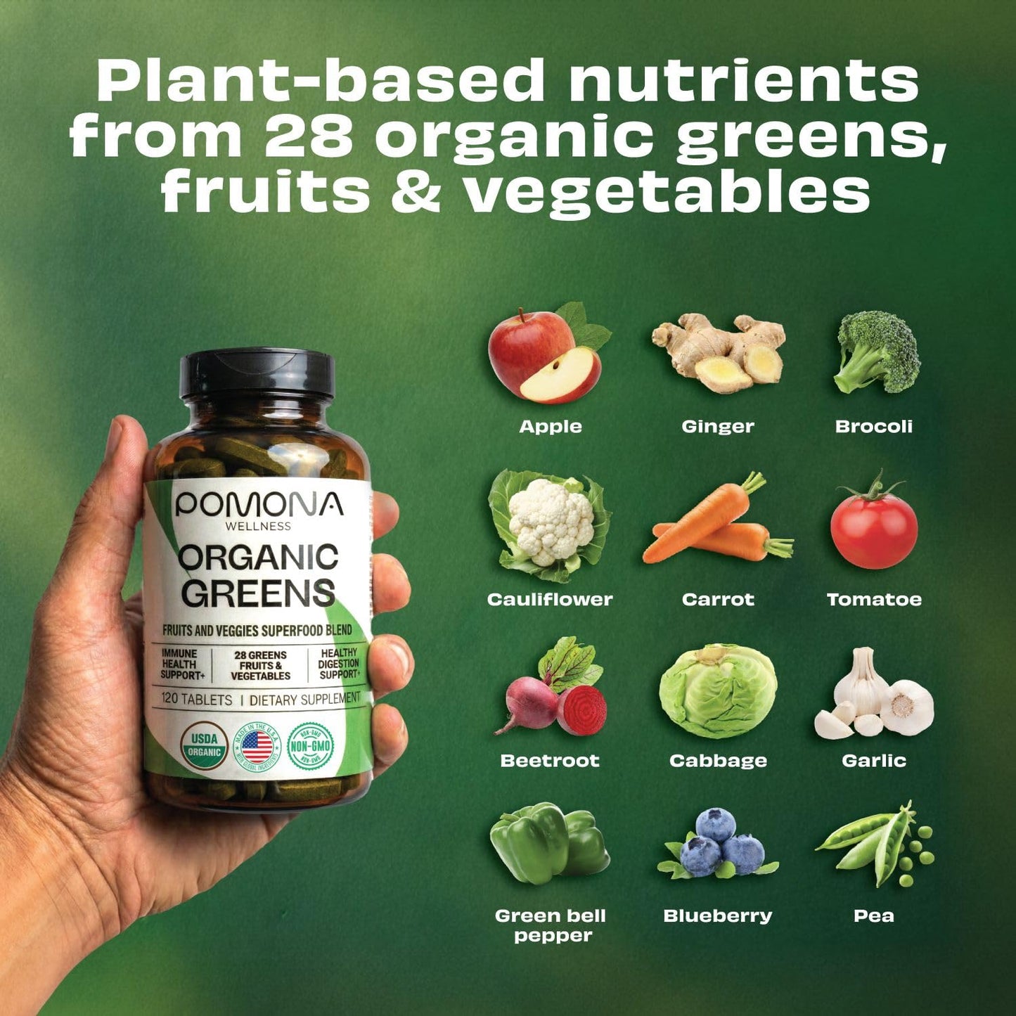 Pomona Wellness Super Greens Supplement Tablets, 120 Tablets