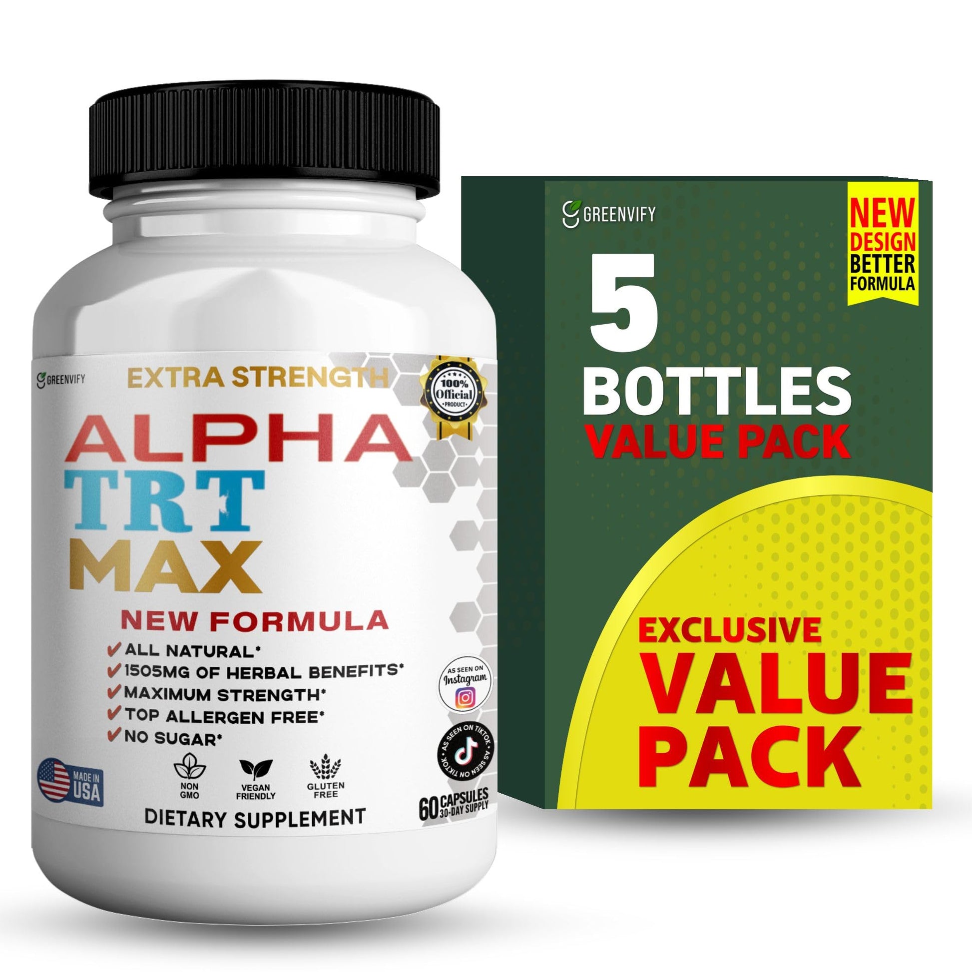 GREENVIFY Alpha TRT Max Extra Strength Organic Maca Root Blend 60 Capsules