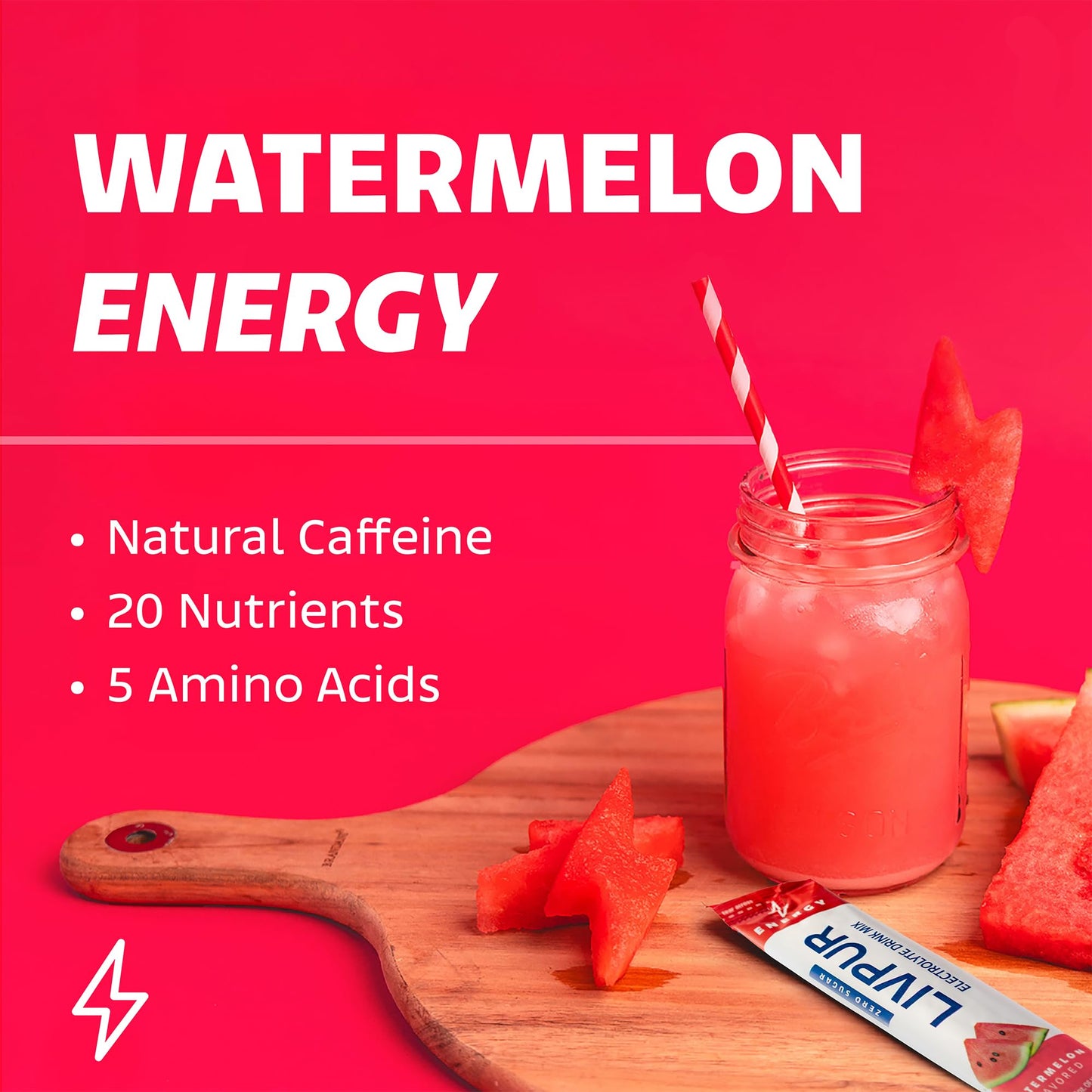 LivPur Nutrition Energy Electrolyte Mix Watermelon Natural Caffeine Powder 5.2 Ounce