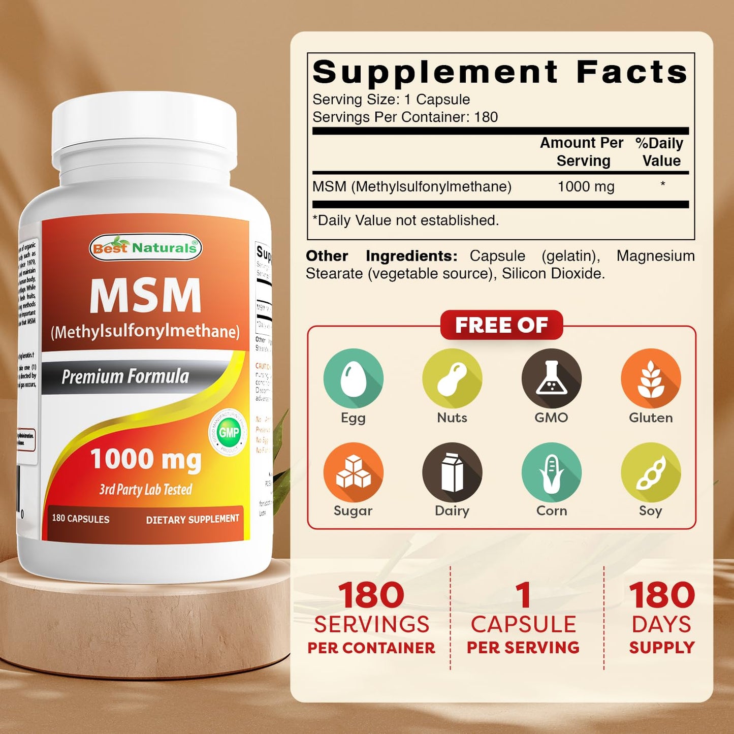 Best Naturals MSM 1000 mg Capsule 360 Count
