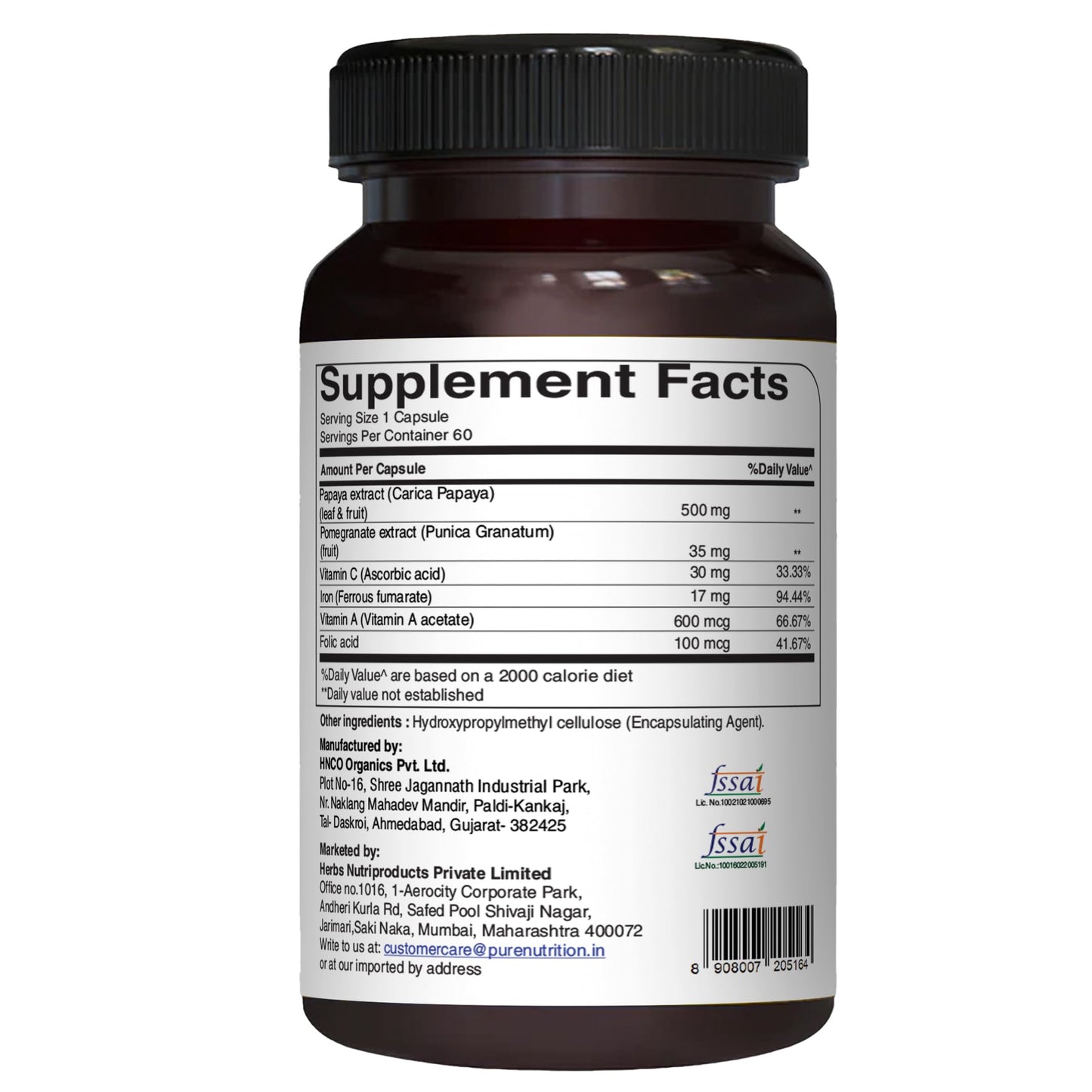 PURE NUTRITION NATURAL TREASURES Papaya Complete Capsule, 60 Capsules
