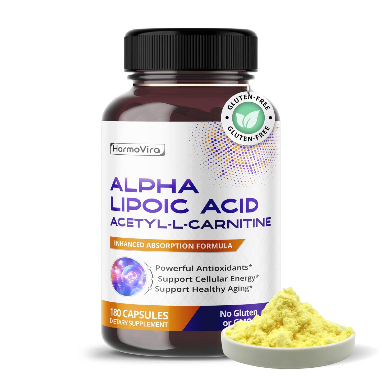 HarmoVira Alpha Lipoic Acid Acetyl-L-Carnitine with Ubiquinol, Curcumin & B Vitamins, Daily Wellness Support, 180 Capsules
