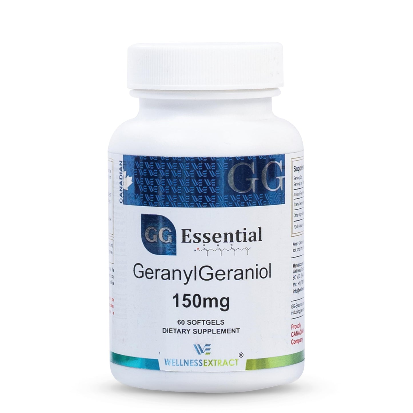 WELLNESS EXTRACT Geranylgeraniol GG 150mg Annatto-Derived Supplement for CoQ10 Support, Cellular Energy & Muscle Health Softgels 60