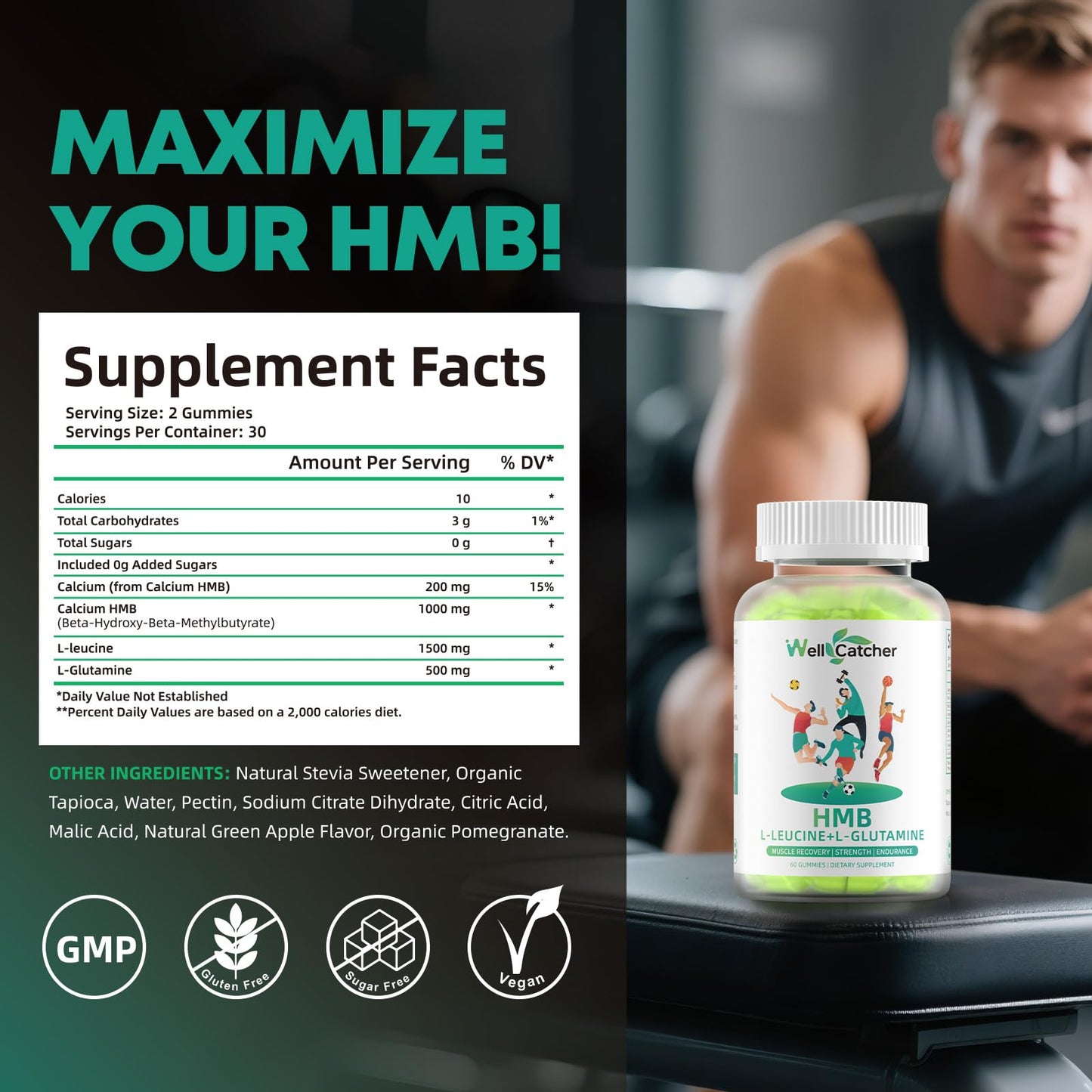 Wellcatcher HMB and Leucine Amino Acid Gummies, 60 Count