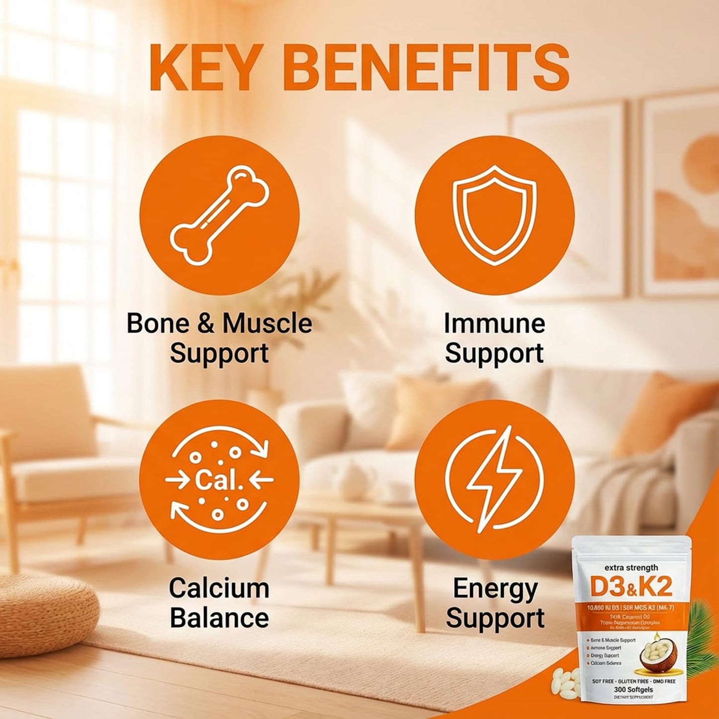 Megacephalus Vitamin D3 K2 Magnesium Complex Softgels 300 Count