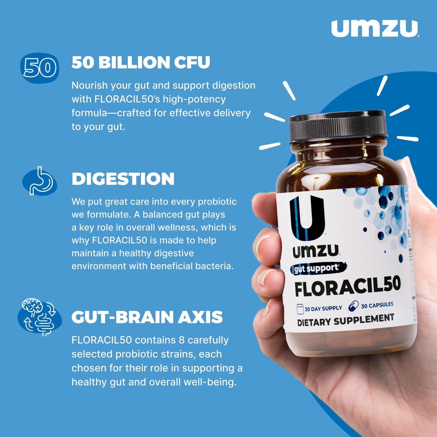 UMZU Floracil50 Probiotic Supplement Capsules 30 Count