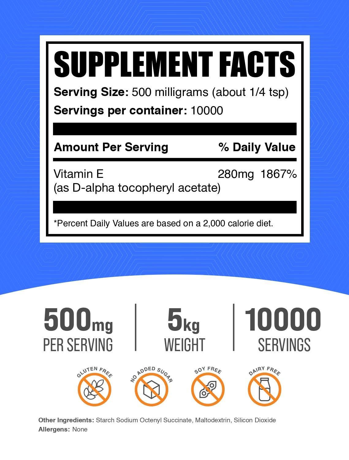 BulkSupplements Vitamin E 400 IU Powder - D-Alpha Tocopherol, Gluten Free, 176.19 oz Total (Pack of 5)