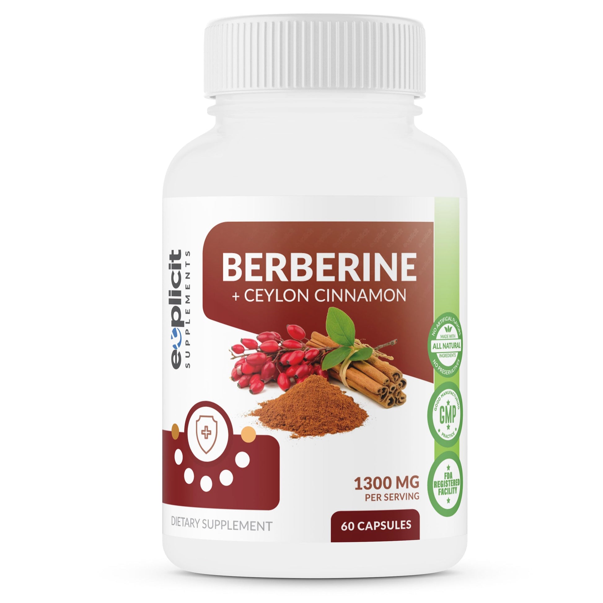 eXplicit Supplements Berberine & Ceylon Cinnamon Supplement Capsules, 180 Capsules