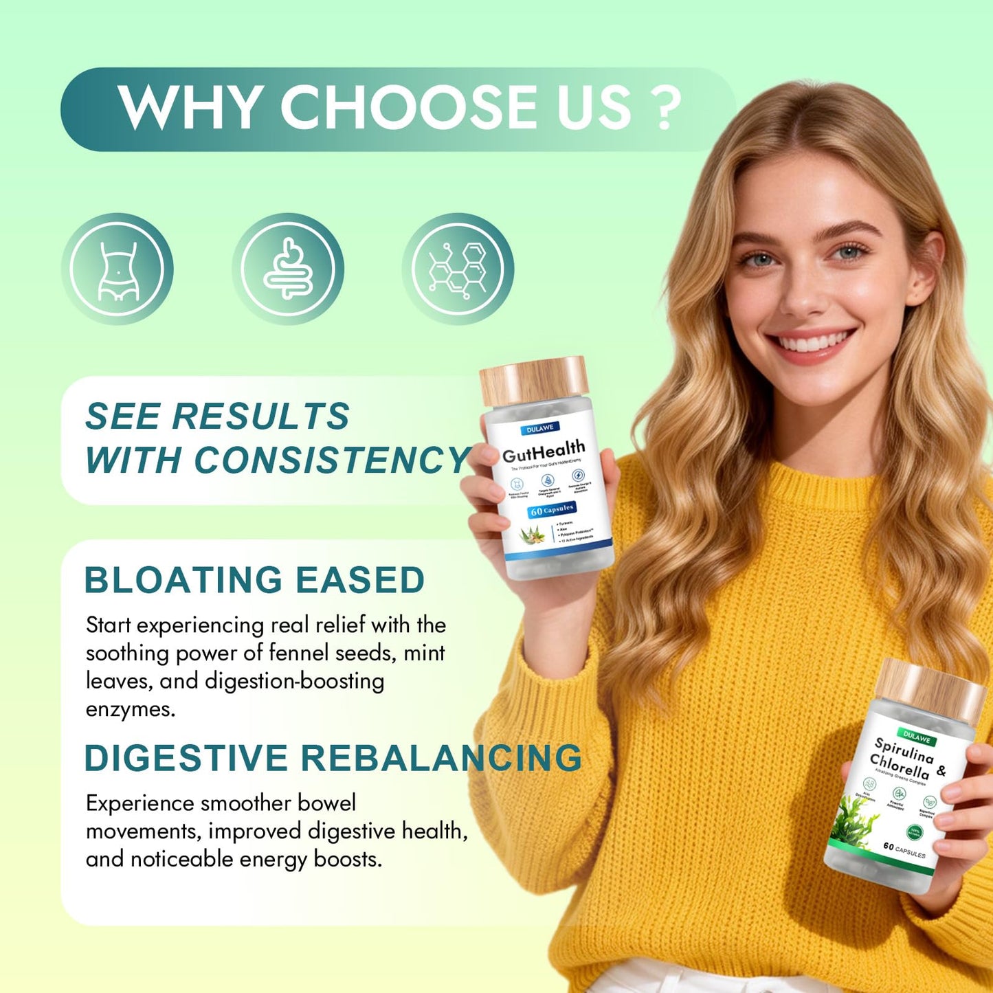 TakTuqa Dulave Gut Health & Spirulina Chlorella Bundle – Probiotics, Digestive Enzymes & Greens – Supports Digestion, Energy, Immune Health – Non-GMO, 120 Capsules