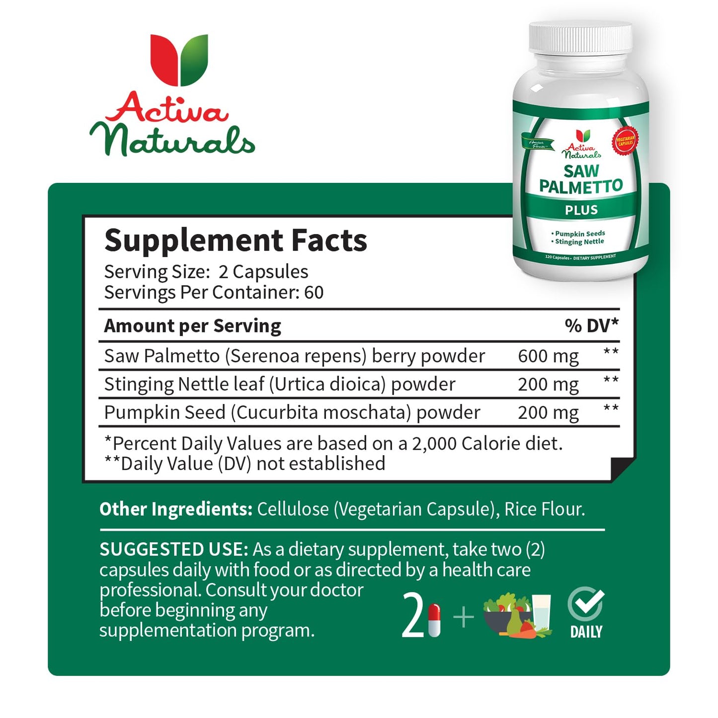 Activa Naturals Saw Palmetto for Men Prostate Health Supplements Capsules 120 Count