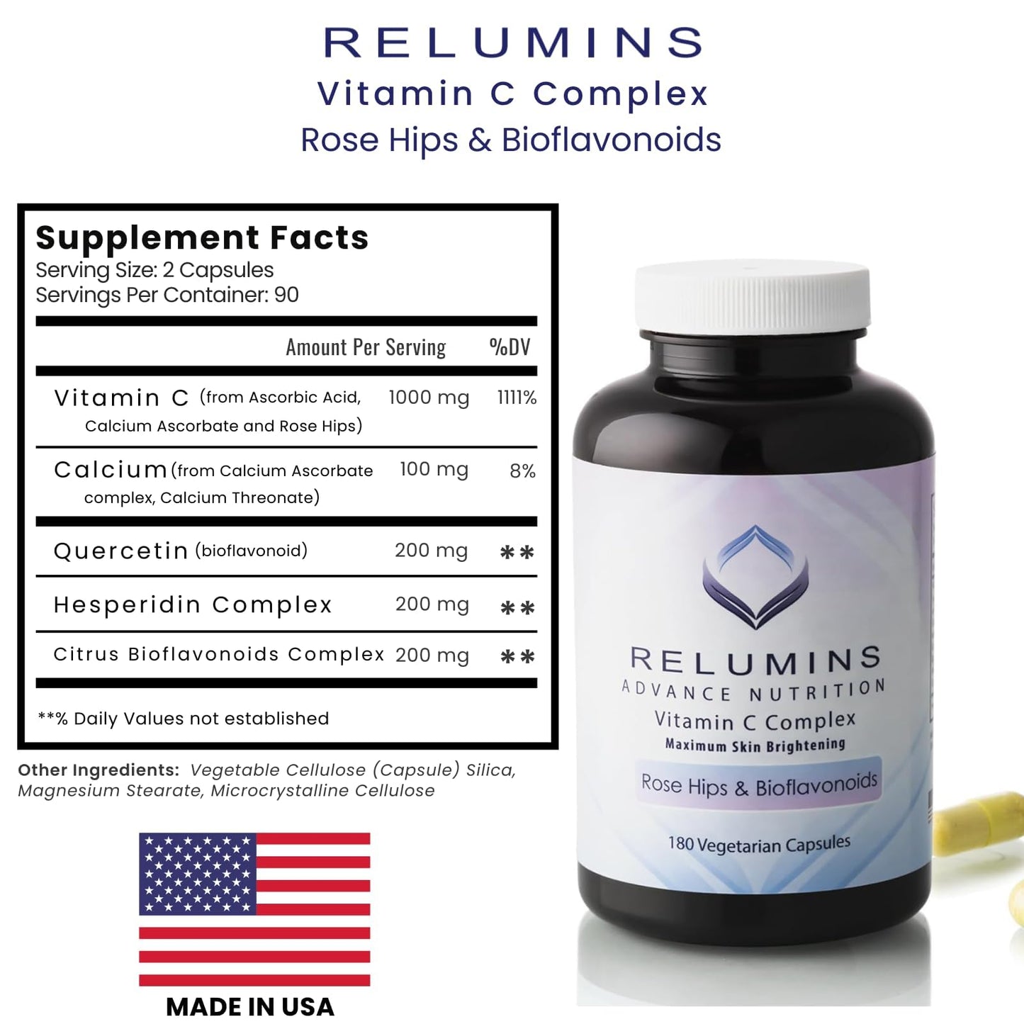 Relumins Advanced Vitamin C MAX Complex and Glutathione Booster Nutrient Capsule Set – Advanced Formula for Radiant Look, Enhanced Absorption, Dietary Supplement, 1 Capsule