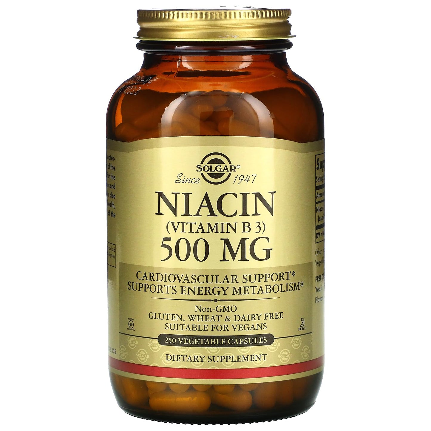 Solgar Niacin (Vitamin B3) 500 mg, Vegetable Capsules, 250 Count