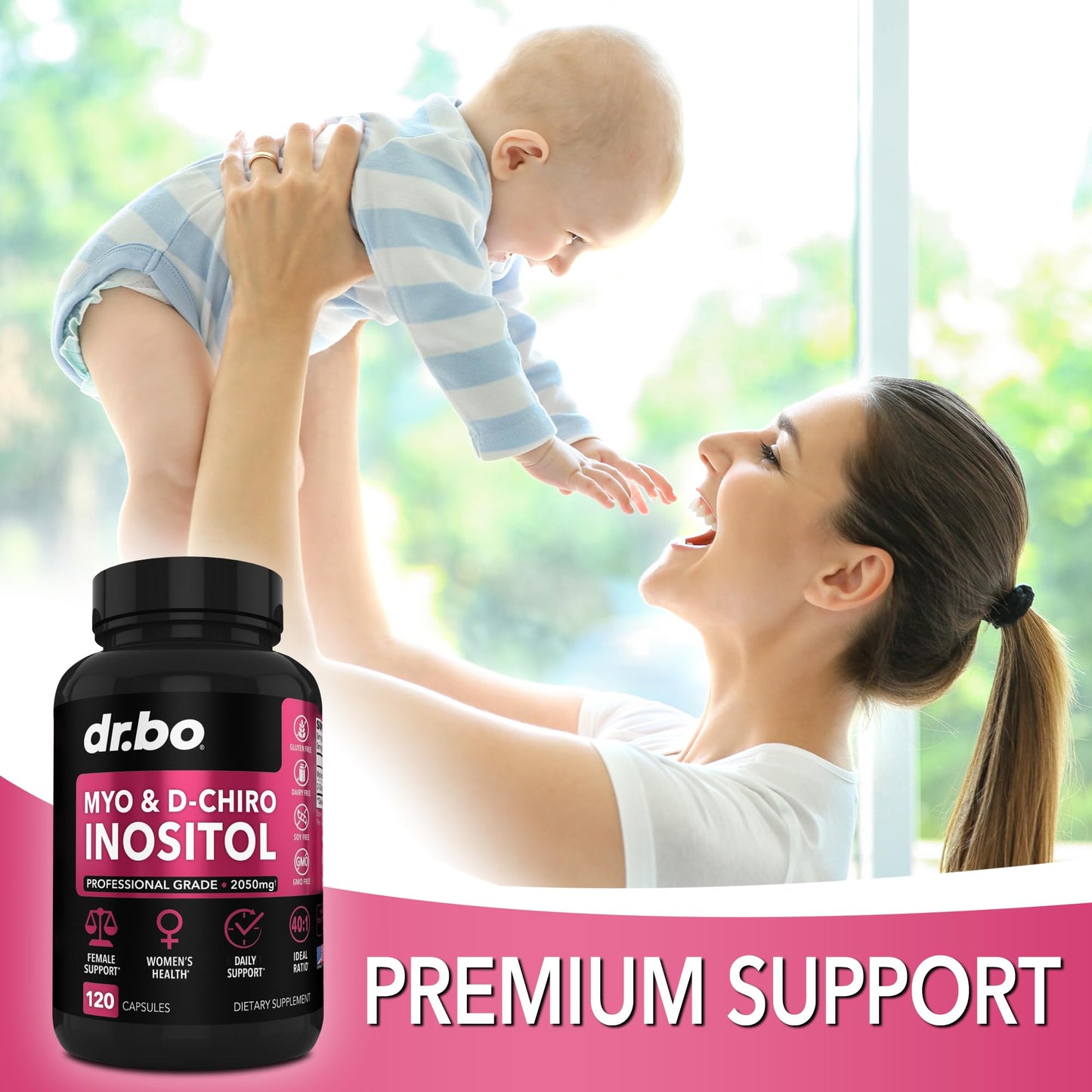 DR. BO Myo-Inositol & D-Chiro Inositol Supplement Capsules 40:1 Ratio 2050mg Vitamin B8, Women's Health, 120 Capsules