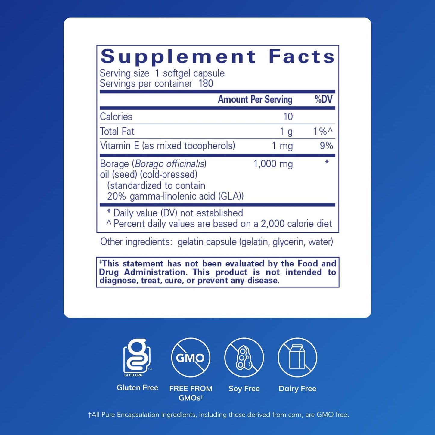 Pure Encapsulations Borage Oil Softgel 180