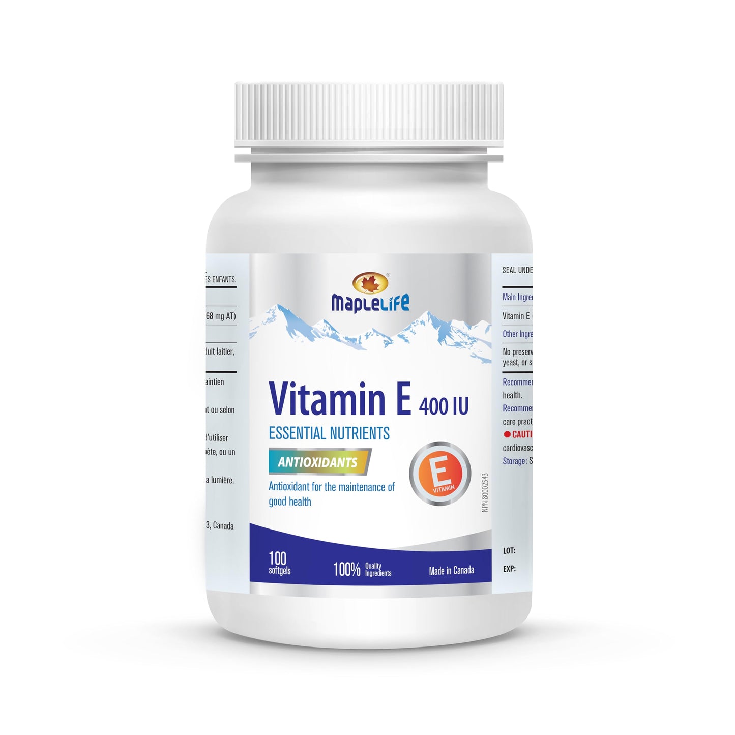 MapleLife Vitamin E 400IU Natural Softgels, 100 Count