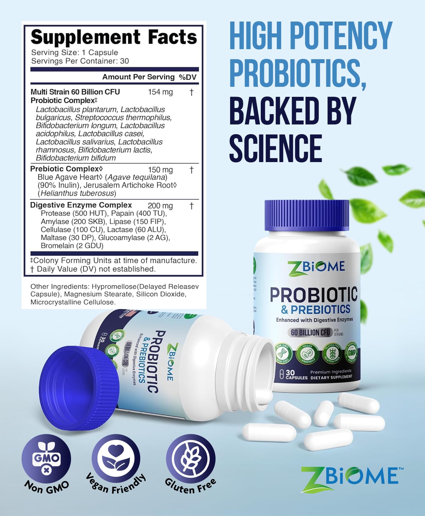 ZBIOME Prebiotics and Probiotics for Men & Women – 60 Billion CFU, 10 Strains with Acidophilus, Immune, Gut Health & Digestive Support, Capsules, 30 Count