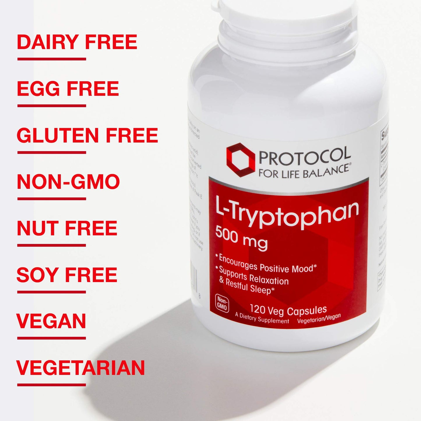 Protocol For Life Balance L-Tryptophan 500 mg Veg Capsules, 120 Count