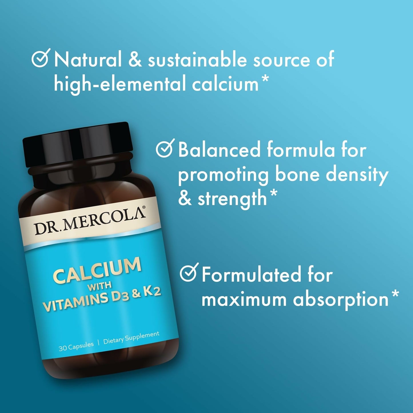 Dr. Mercola Calcium with Vitamins D3 & K2 Capsules, 30 Capsules