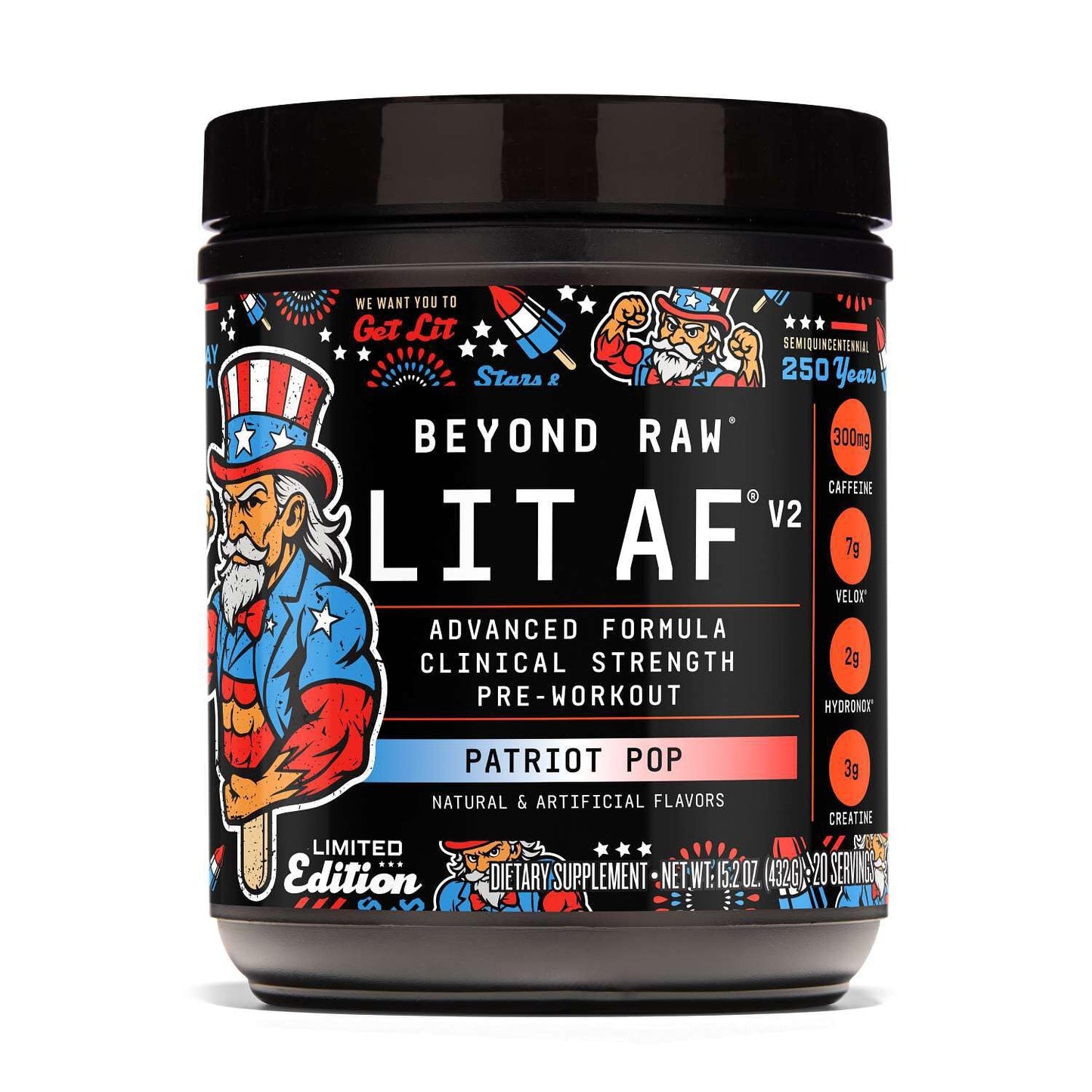 BEYOND RAW GNC LIT AF V2 Pre-Workout Patriot Pop Powder 15.2 oz