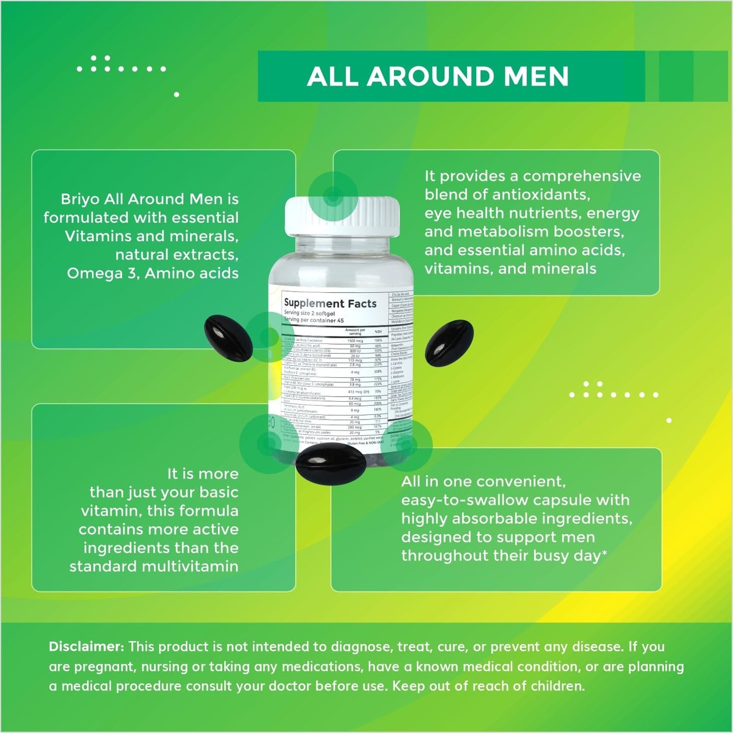 Briyosis All Around Men Multivitamin for Men Capsules, 30 Count