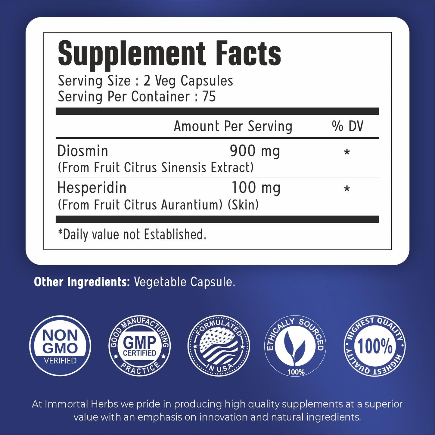 Immortal Herbs Diosmin Hesperidin 1000mg Complex 150 Capsules