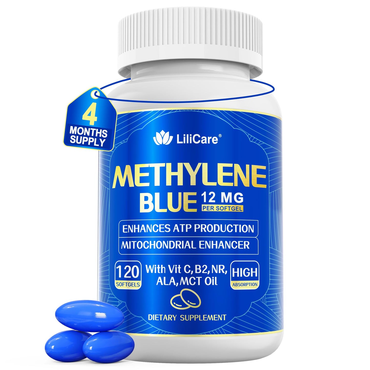 LILICARE Methylene Blue 12mg Softgels, 120 Count