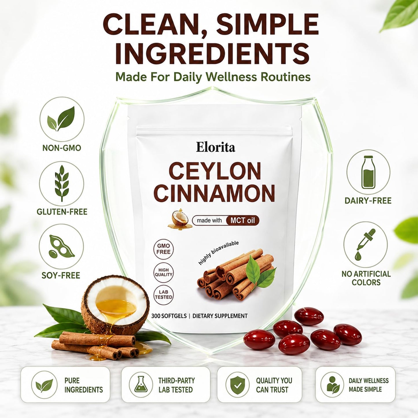Menjint Elorita Ceylon Cinnamon Soft Gels, 300 Count