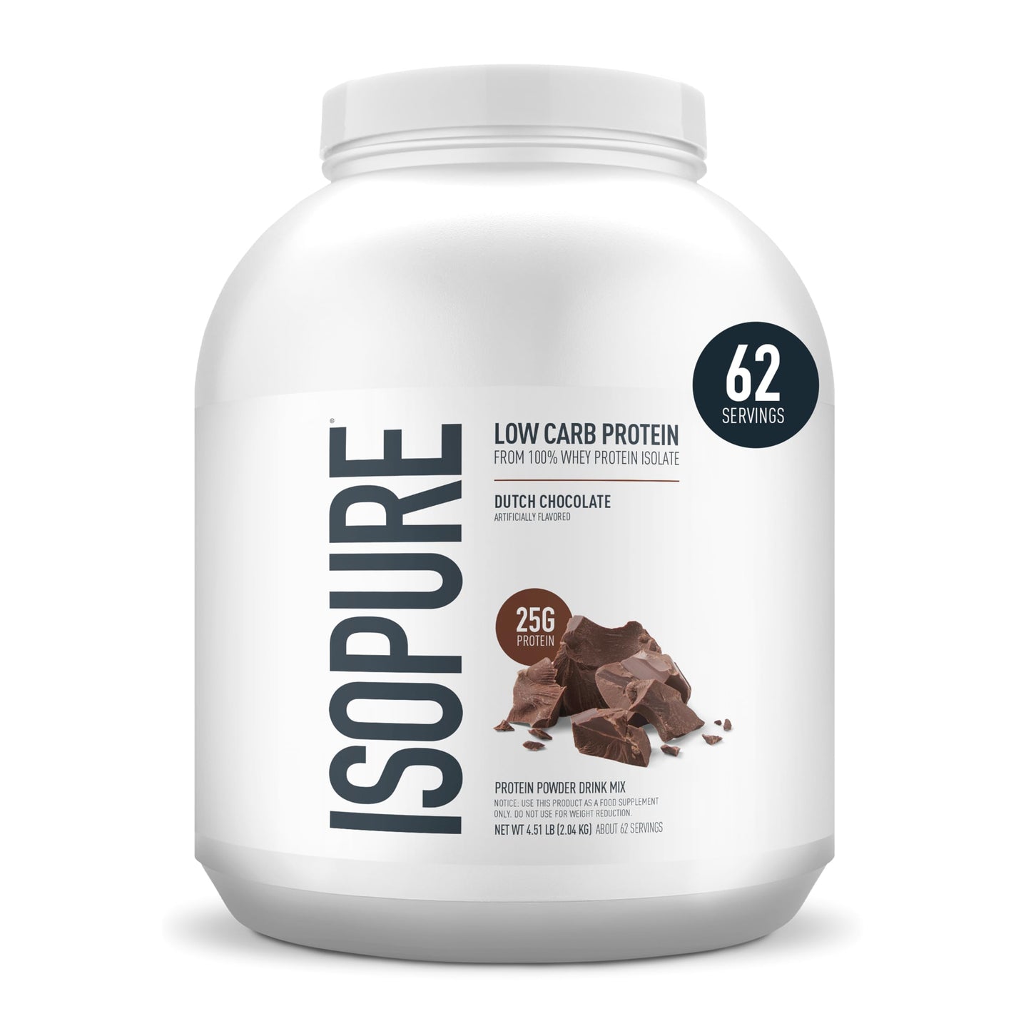 Isopure Low Carb 100% Pure Whey Isolate Protein Powder, Dutch Chocolate, 72 Servings