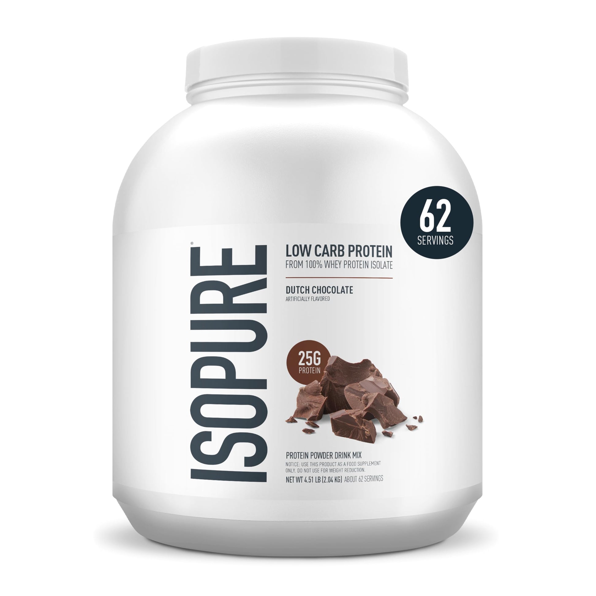 Isopure Low Carb 100% Pure Whey Isolate Protein Powder, Dutch Chocolate, 72 Servings
