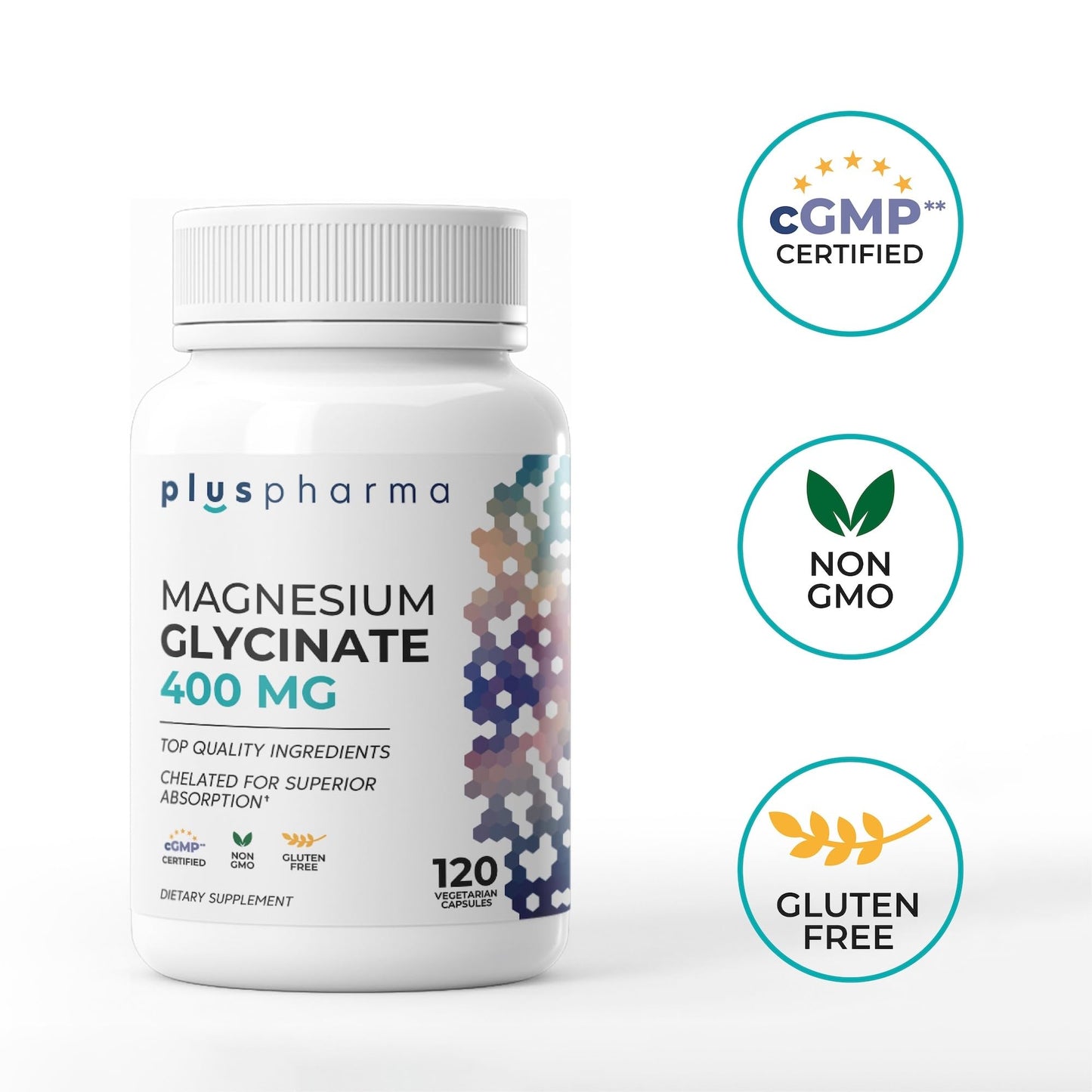 PlusPharma Magnesium Glycinate 400mg Capsules, 120 Count