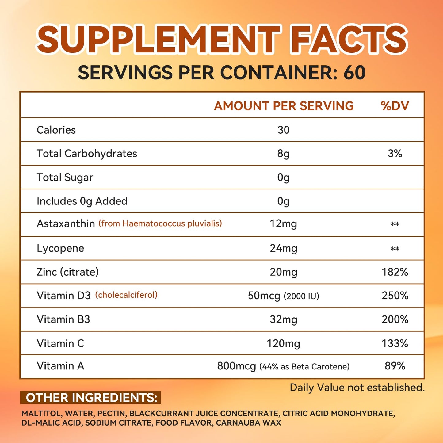VITAL POWER Tanning Gummies for Women Beta-Carotene Astaxanthin Vitamin C&E Vegan Powder 6.34 Ounce