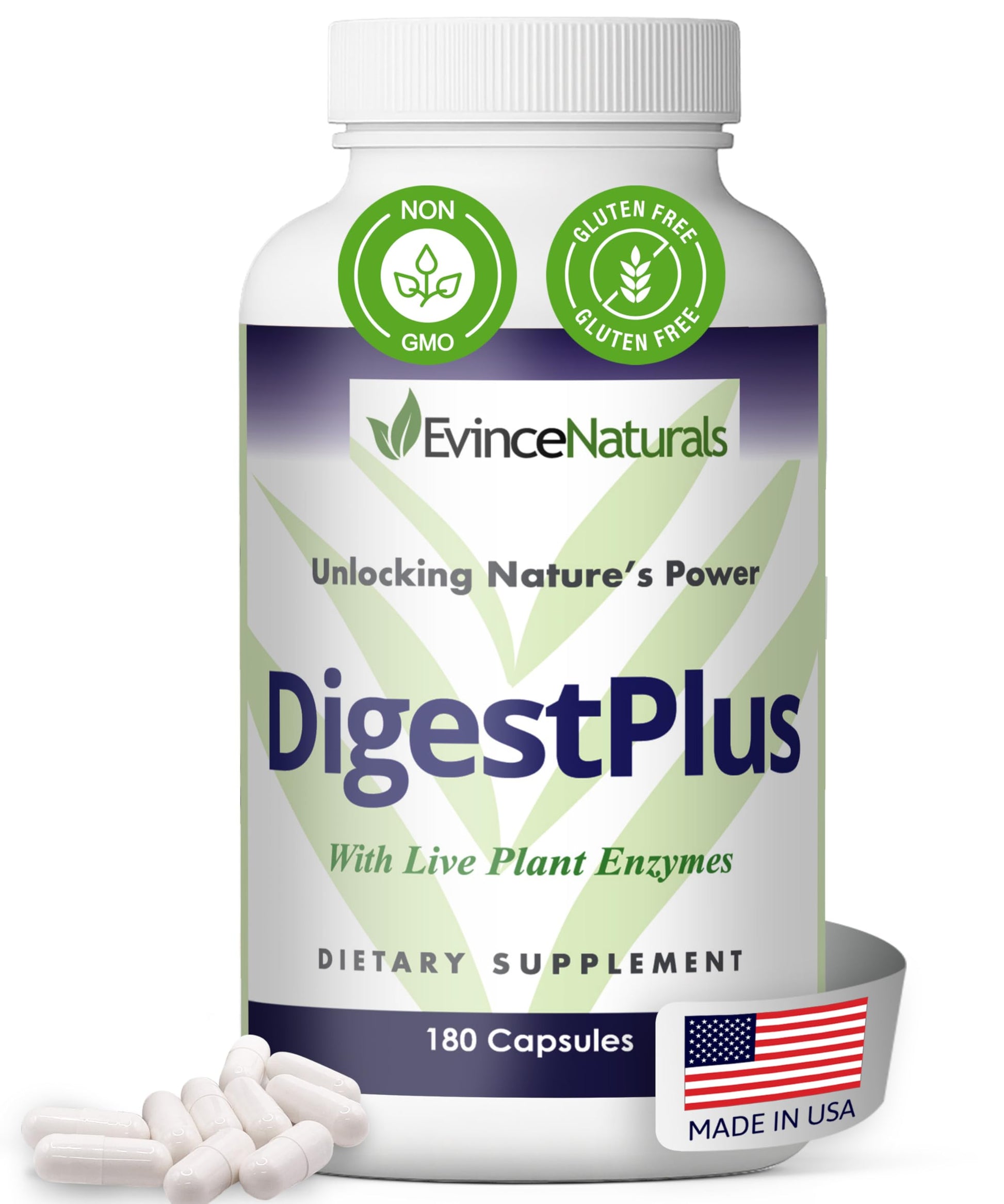 EvinceNaturals DigestPlus Digestive Enzymes Capsules, 180 Capsules