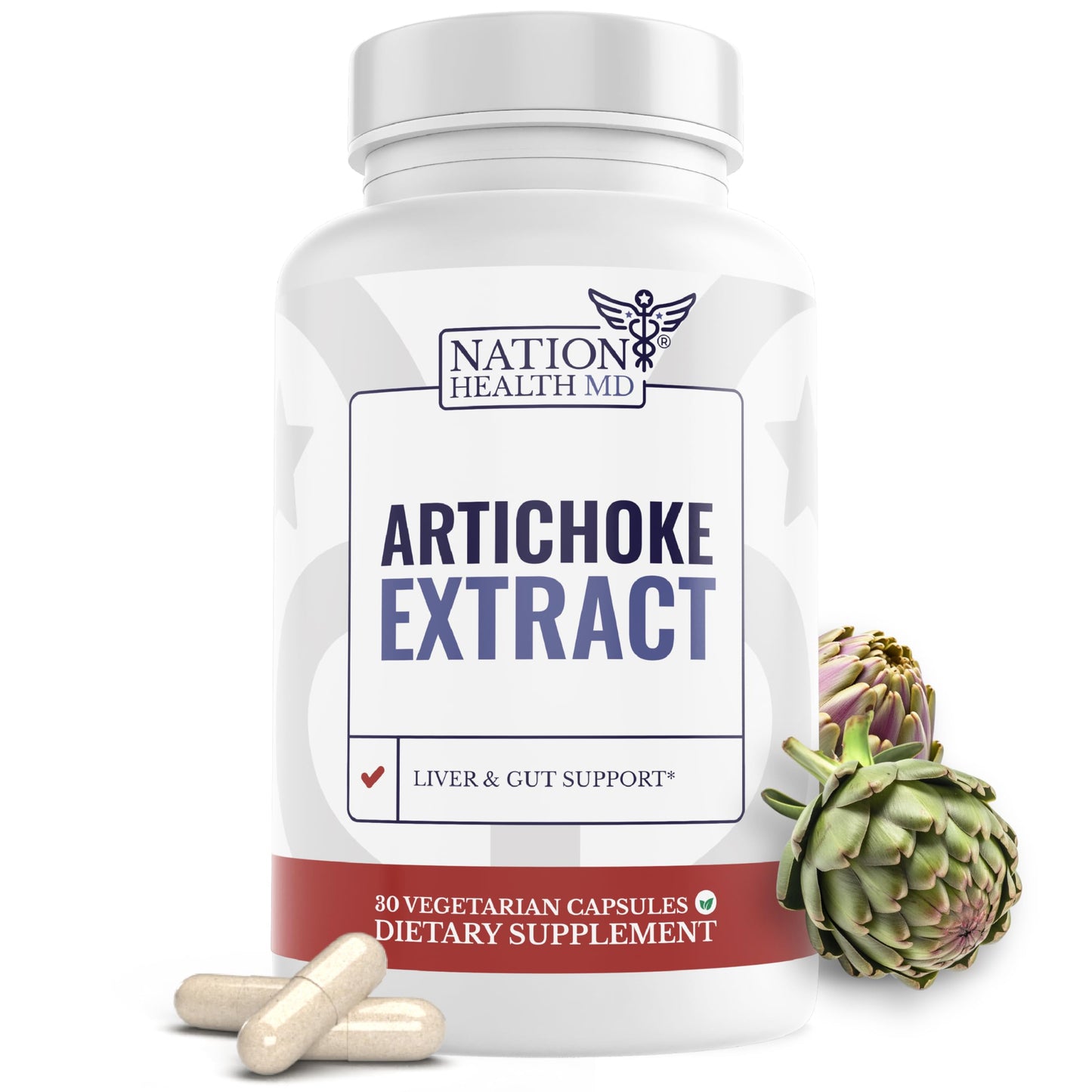 NATION HEALTH MD Artichoke 500 mg Natural Artichoke Extract for Liver Health Capsules 30 Count
