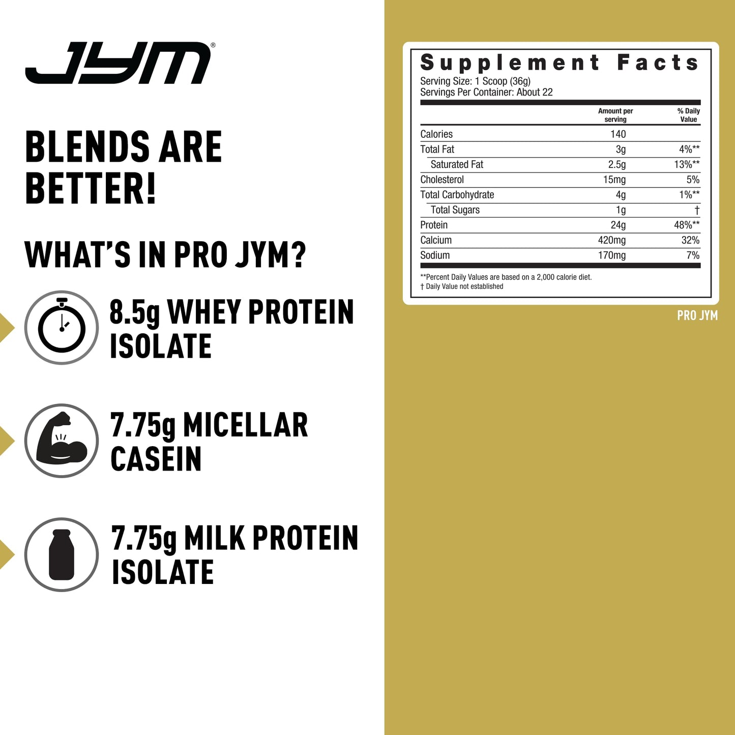 JYM Supplement Science Tahitian Vanilla Bean Whey & Casein Protein Powder, 32 Servings