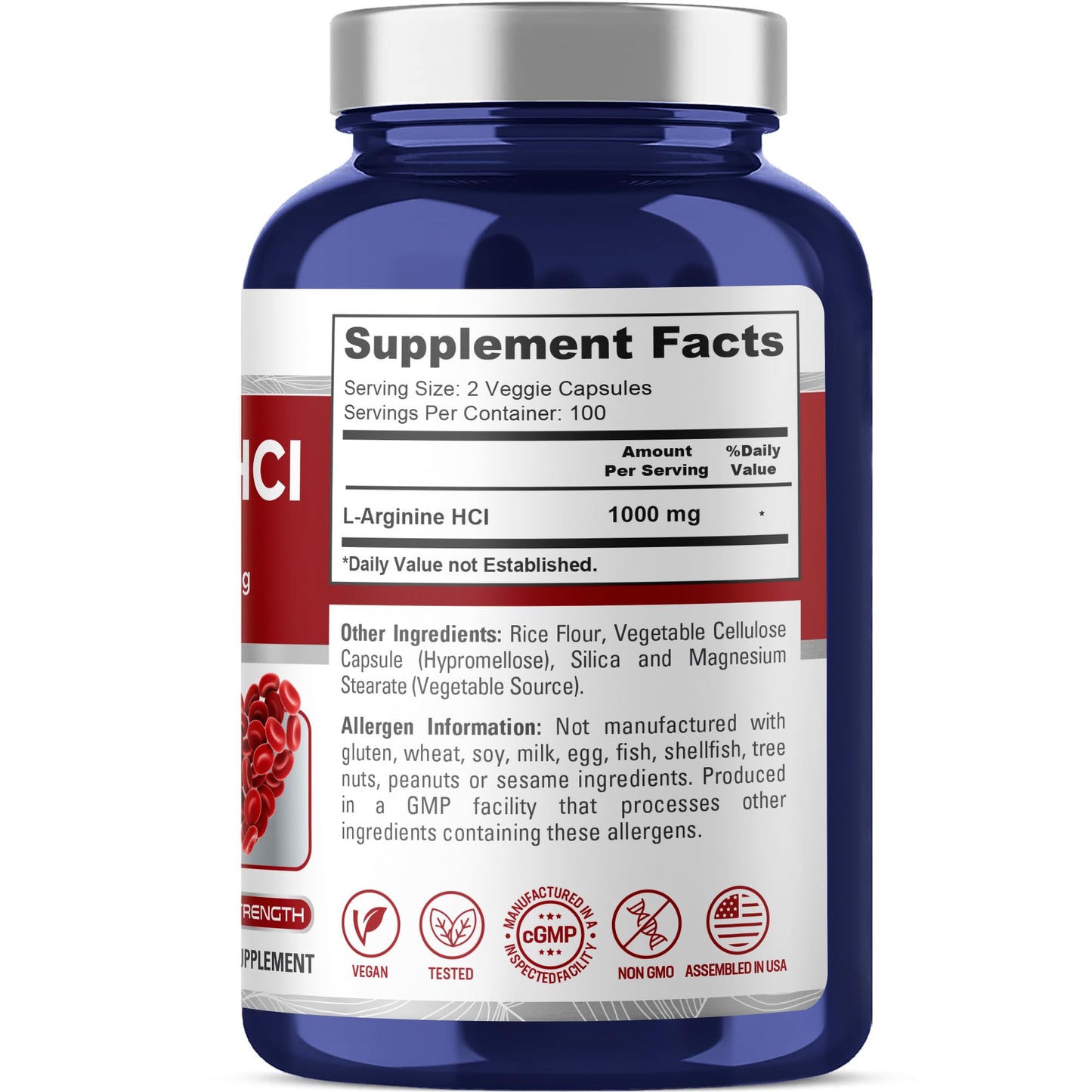 NusaPure L-Arginine HCI 1000mg Capsule, 200 Count