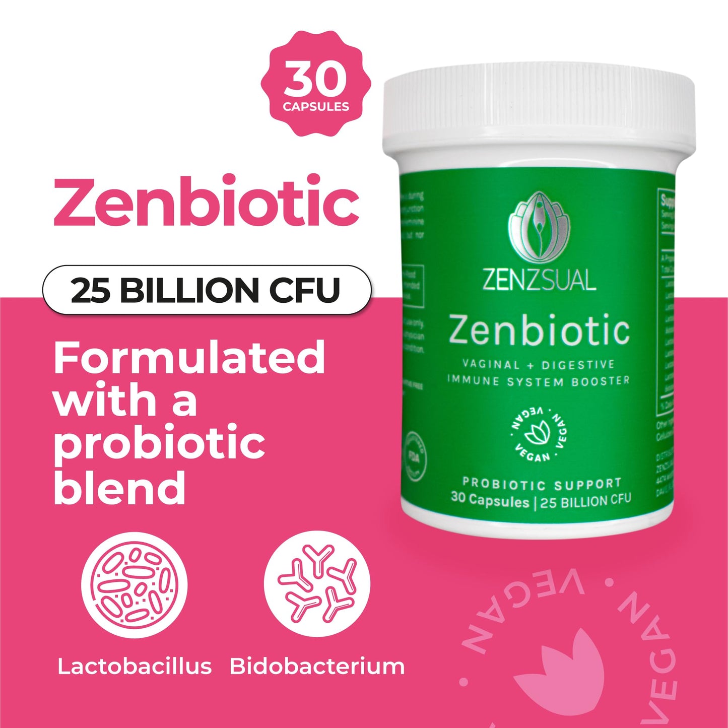 ZENZSUAL Zenbiotic Probiotics Support for Women Capsules, 30 Count