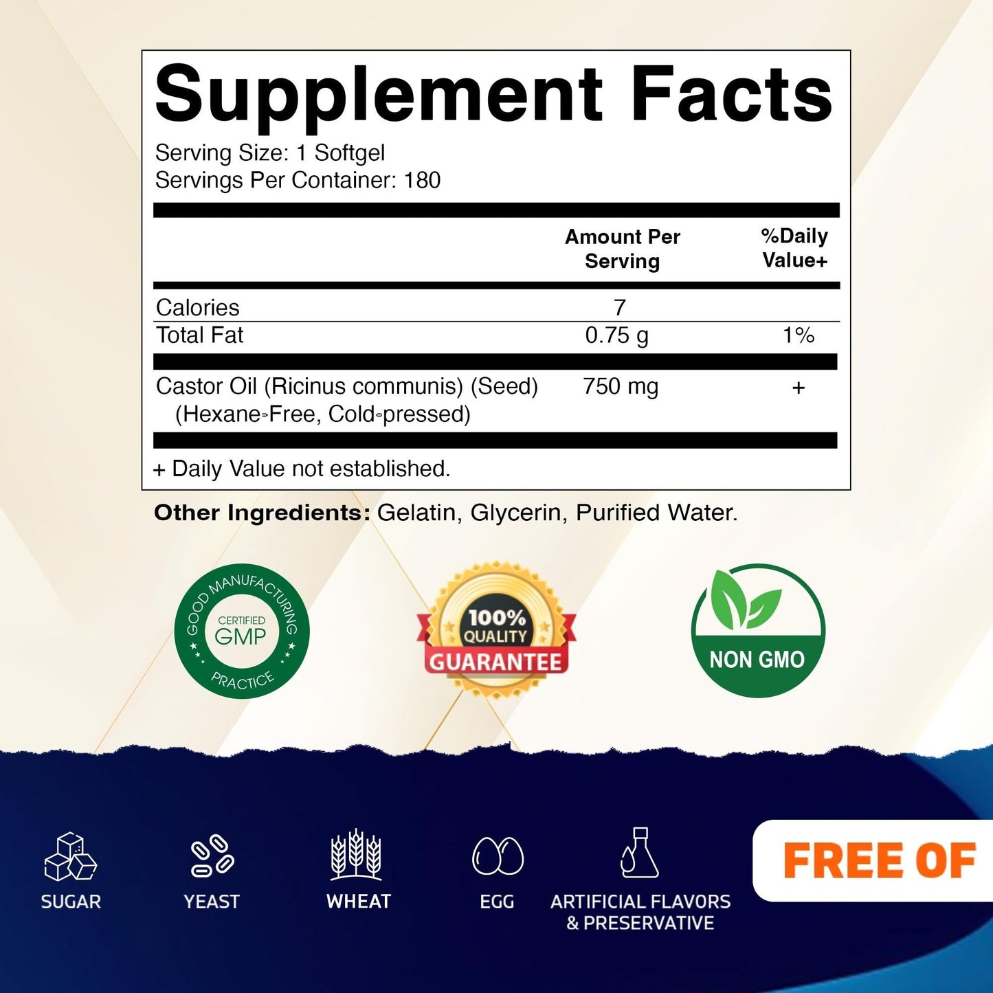 Vitamatic Castor Oil Softgels 750 mg, 180 Softgels