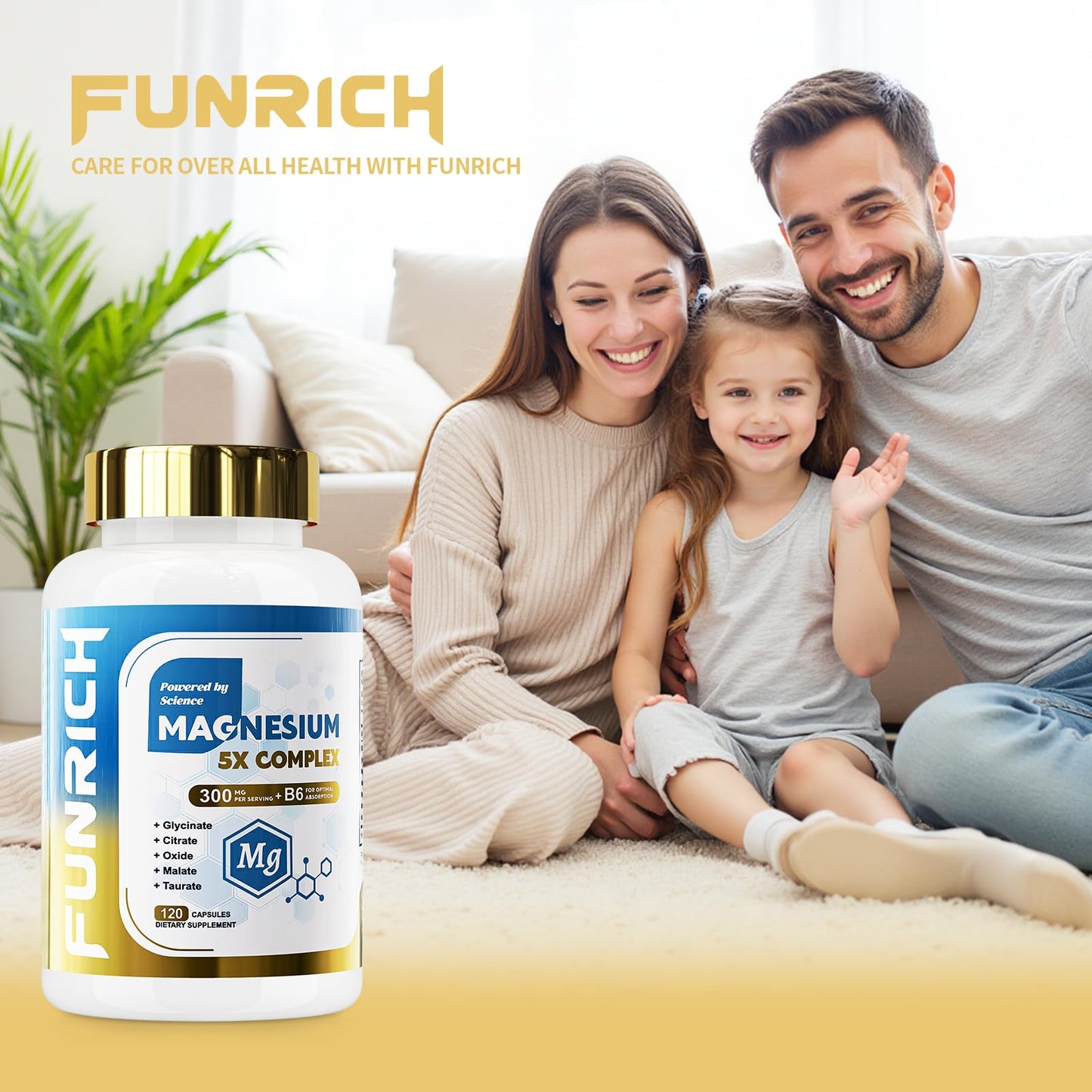 FUNRICH 5 in 1 Magnesium Complex with Vitamin B6 Capsule 120 Count