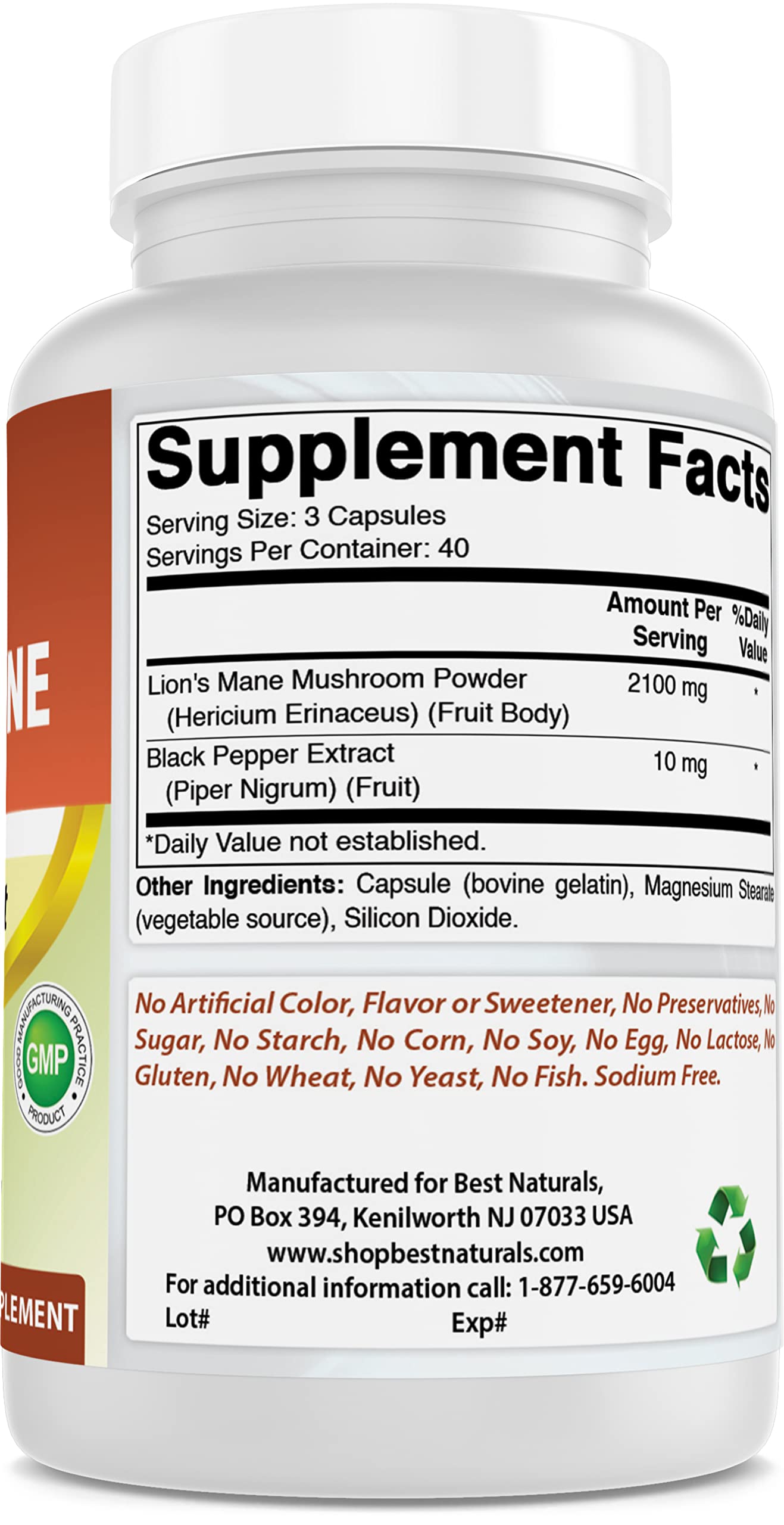 Best Naturals Lions Mane Mushroom Supplement Capsules 120 Count