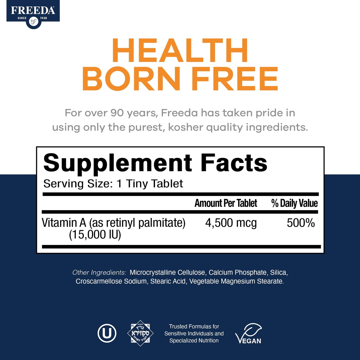 FREEDA Vitamin A 15,000 IU Retinyl Palmitate Tiny Tablets, 250 Tablets