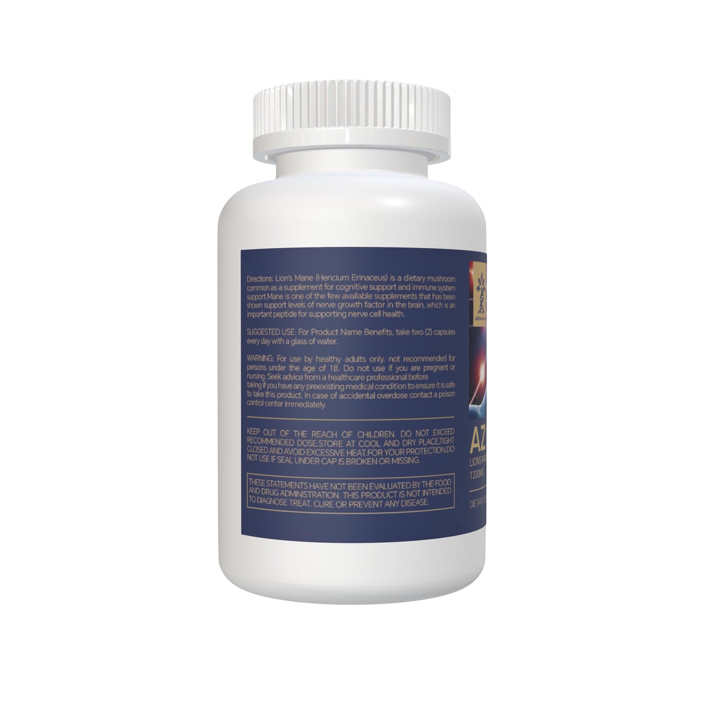 AZ BIOTECH Lions Mane Mushroom Extract Cognition Capsules, 90 Capsules
