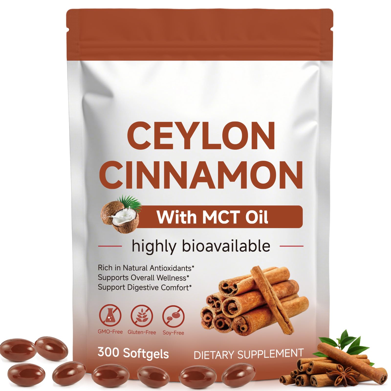 EIFTG Ceylon Cinnamon with MCT Oil Softgels, 300 Count